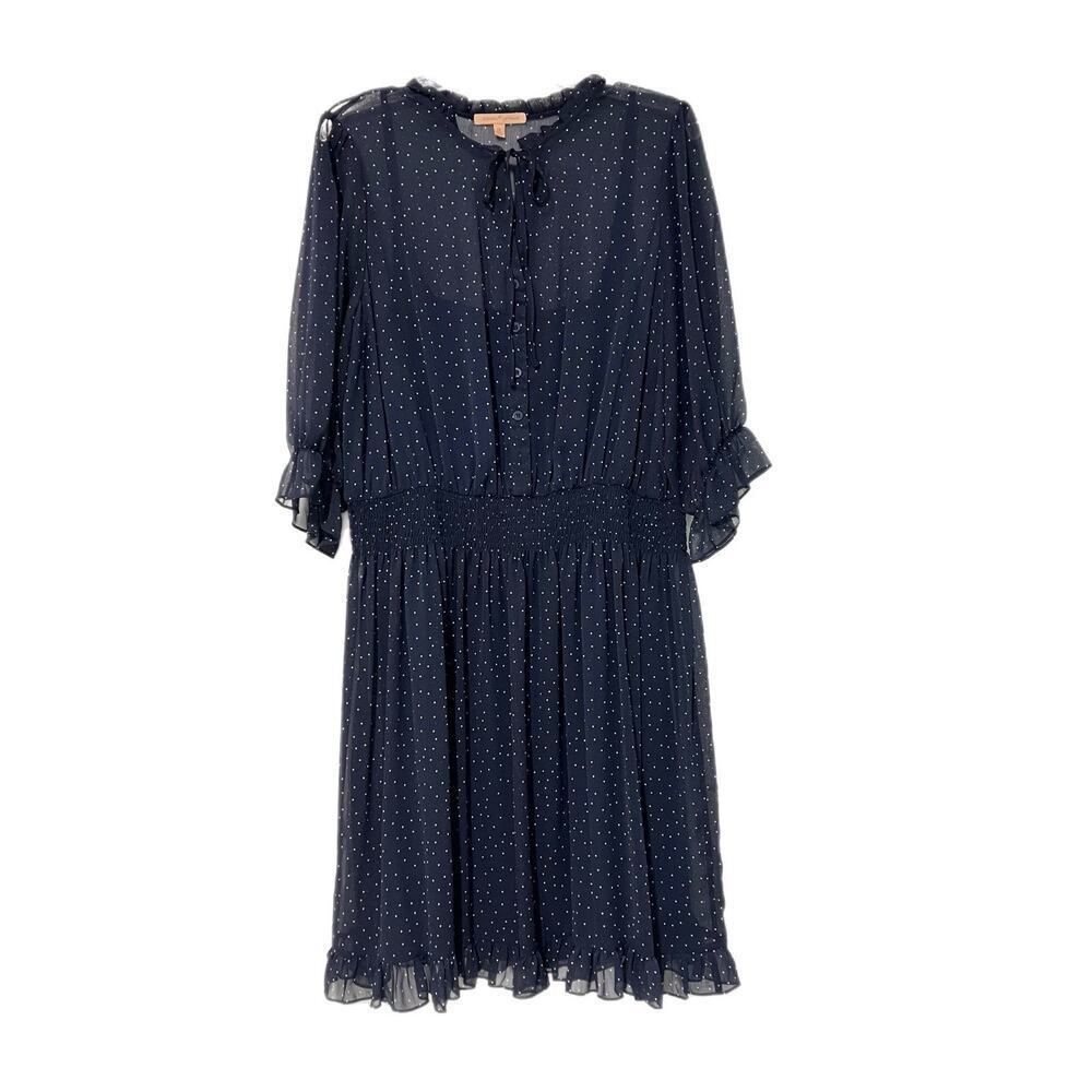 Gibson Latimer Navy Blue Polka Dot Long Sleeve Dress